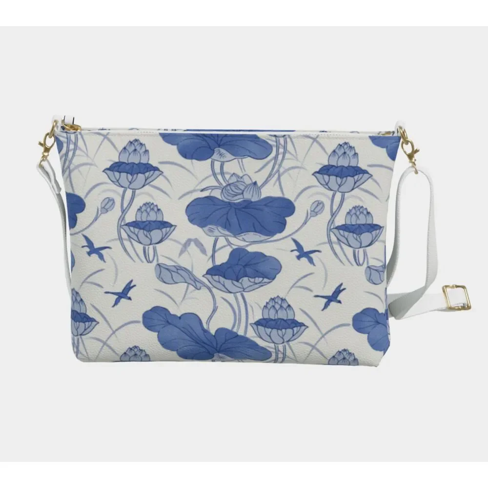 Preorder • Chinese Lotus Motif Ginger • Vegan Leather Crossbody Purse